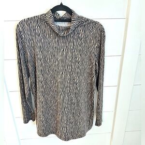 J MCLAUGHLIN Brown zebra print poly spandex woman quiet luxury turtleneck L